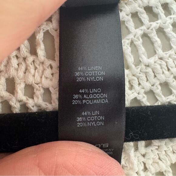 Chico’s Cream Crocheted Cardigan Duster Short Sleeved Sweater Size 2/ US 12 - Picture 5 of 7